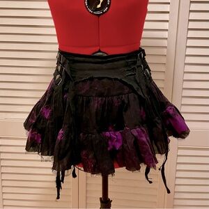 Vintage 90s Y2K Lip Service plum purple & black high waist side straps skirt S